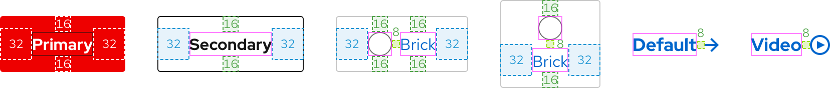 Image of Primary, Secondary, two Brick variants, and two Default variants with spacing values in between