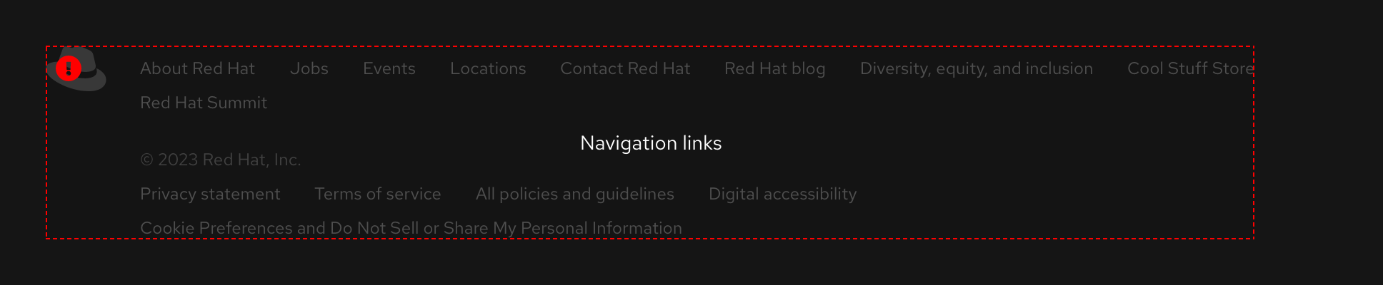 Image of the universal footer showing only one region that cannot be customized