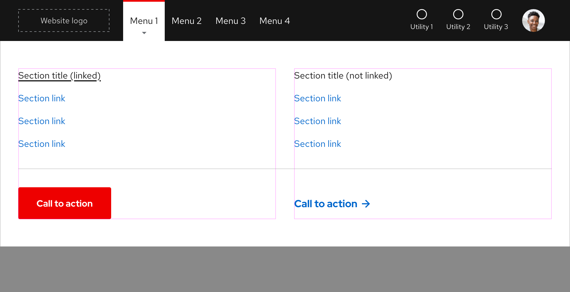 Primary navigation - full-width expandable tray (two columns)